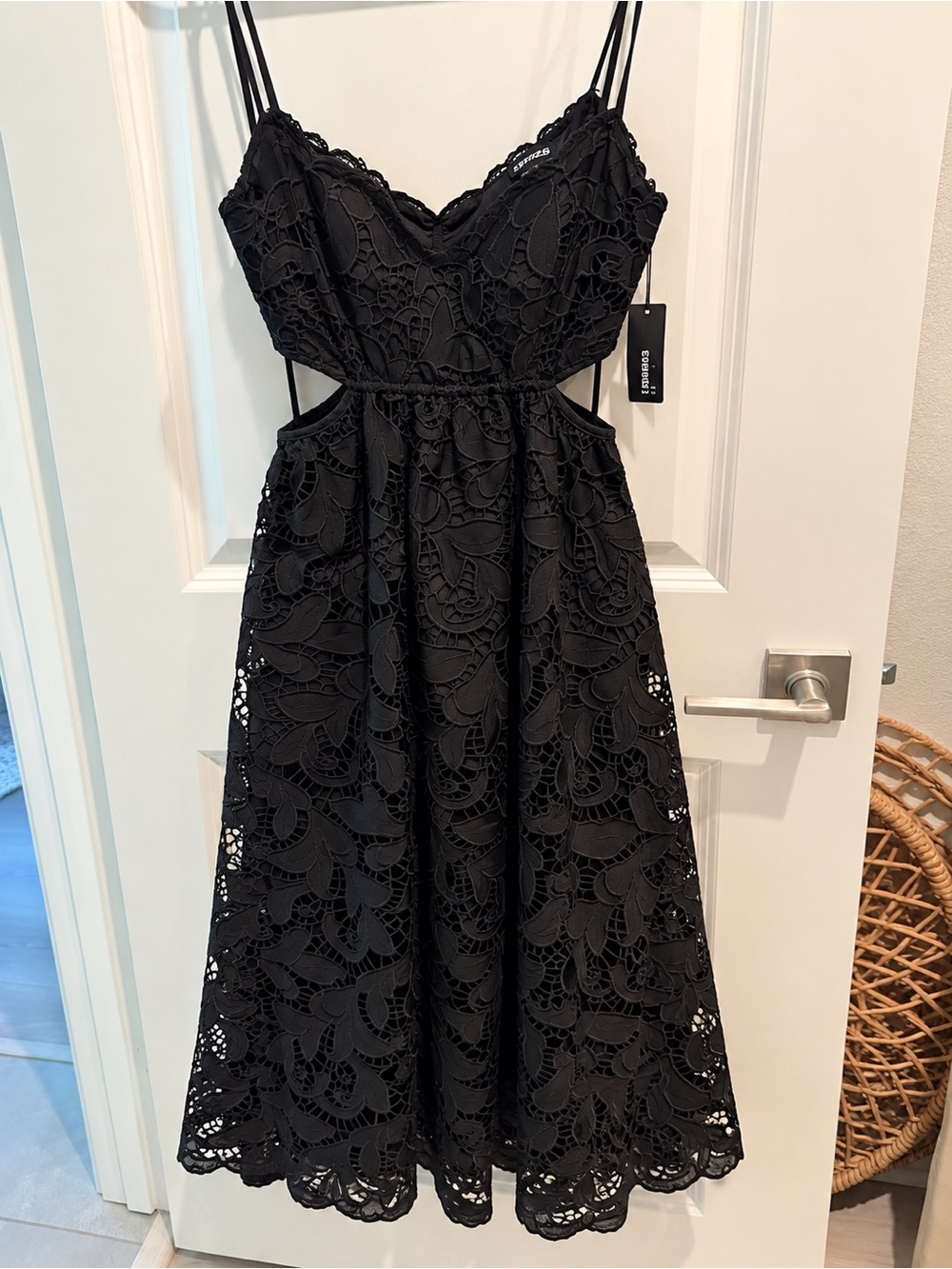 Express Black Lace Midi Dress with Cutout Sides